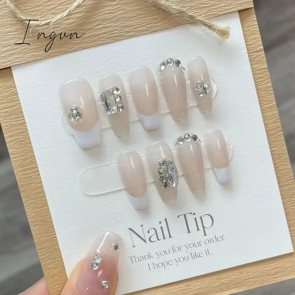 Bow Ice Translucent Sense Handmade Wearable Fake Nail Gradient AB Asymmetric Almond False Nails Trim Nail Shape Nail Decoration