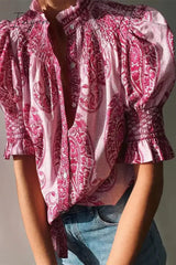 Ingvn - Casual National Totem Print Fold Square Collar Blouses