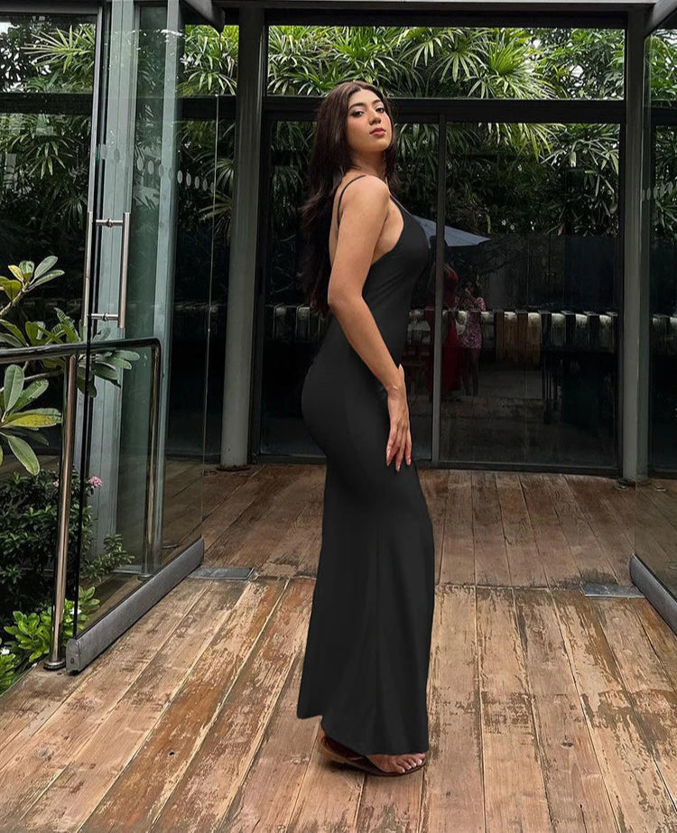 Sexy Backless Women Evening Maxi Dress Folds V-Neck Sleeveless Coquette Elegant Mermaid Matching Banquet Prom Bodycon