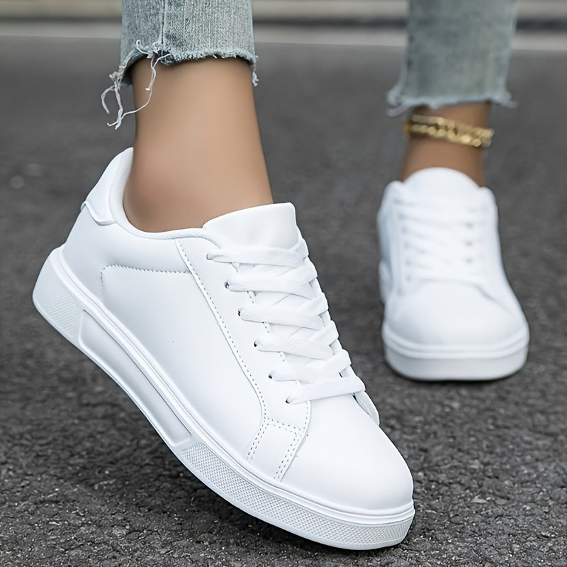 Women's Chic White Sneakers - Lightweight, Comfortable Lace-Up Casual Shoes for All Seasons