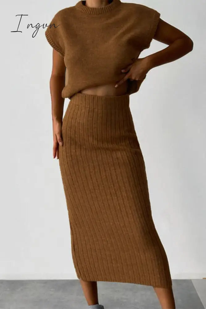 Ingvn - Elegant Solid Patchwork Half A Turtleneck Sleeveless Two Pieces
