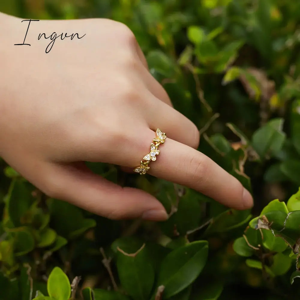 New Fashion Butterfly Rings Shiny Cubic Zirconia Leaves Geometric Adjustable Finger Ring Girls Minimalist Dainty Jewlery Gifts