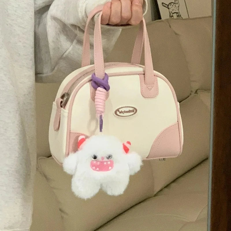 INGVN  Sweet Cute Handbags for Women Pu Leather Letter Pink White Boston Crossbody Bag New Vintage Elegant Bowling Shoulder Bag