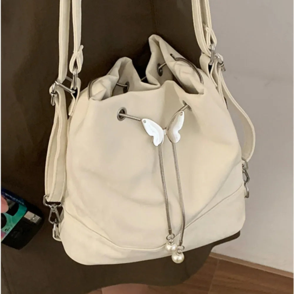 Ingvn  Fresh New Exquisite Bucket Drawstring Bow Underarm Bags Korea All-match Minority Shoulder Bags Female Two Backs Moda Backpacks