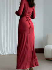 Casual Solid Color Pleated Asymmetrical Dress