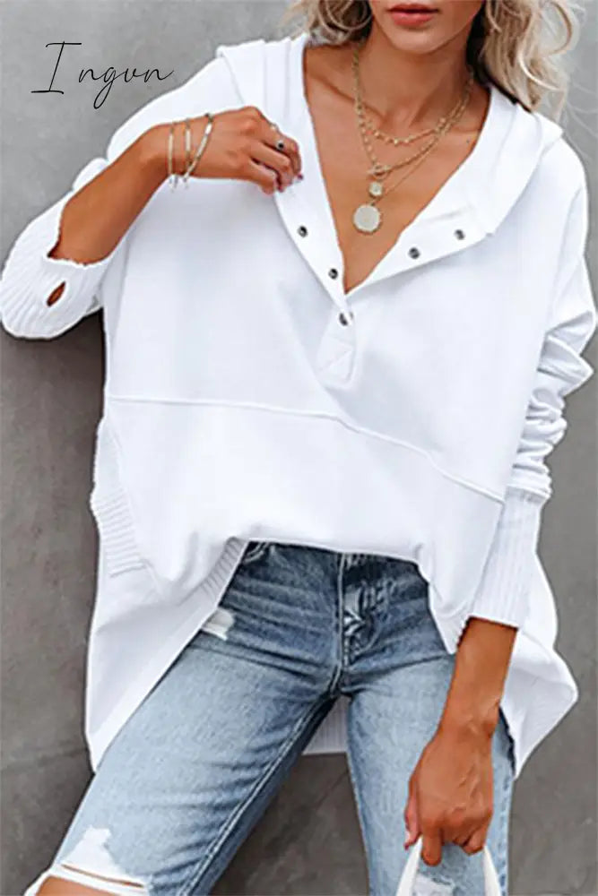 Ingvn - Casual Solid Pocket Buckle Hooded Collar Tops(14 colors)