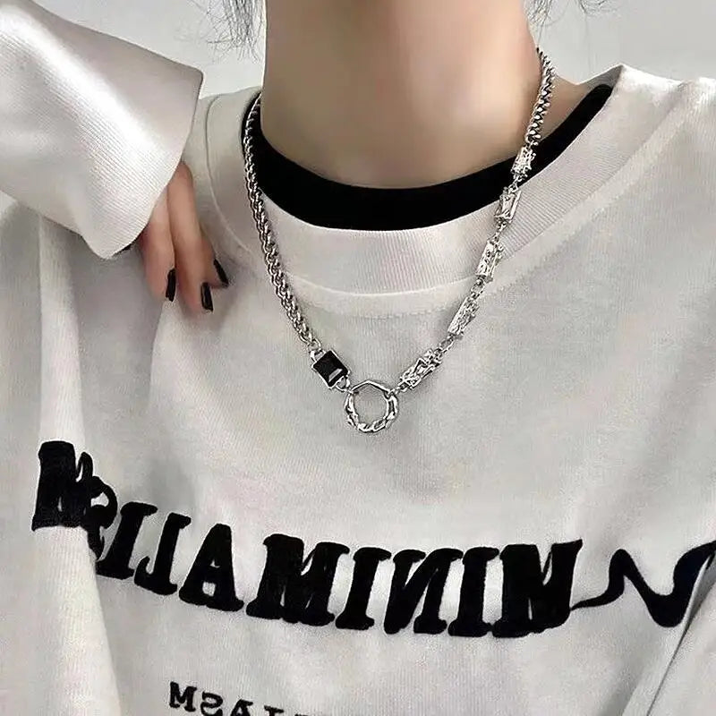 INGVN  Hip Hop Zircon Star Double Layer Necklace For Men Women Trend Charm Titanium Steel Pendant Chain Unisex Jewelry