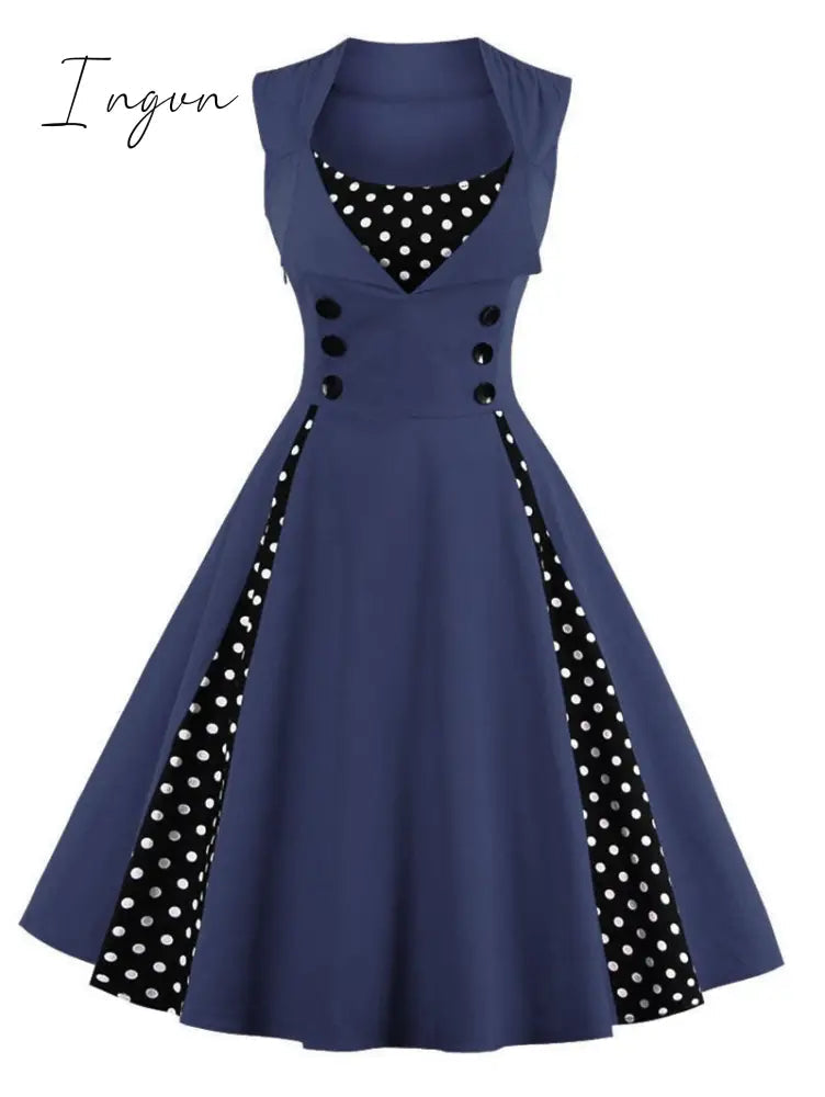 Ingvn - S-4XL Women Robe Retro  Vintage Dress 50s 60s Rockabilly Dot Swing Pin Up Summer Party Dresses Elegant Tunic Vestidos Casual