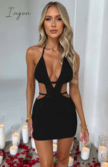 Ingvn - Hollow Out Halter Sexy Mini Dress Women Summer New Sleeveless Backless Skinny Club Party Knit Tank Dress Vestido