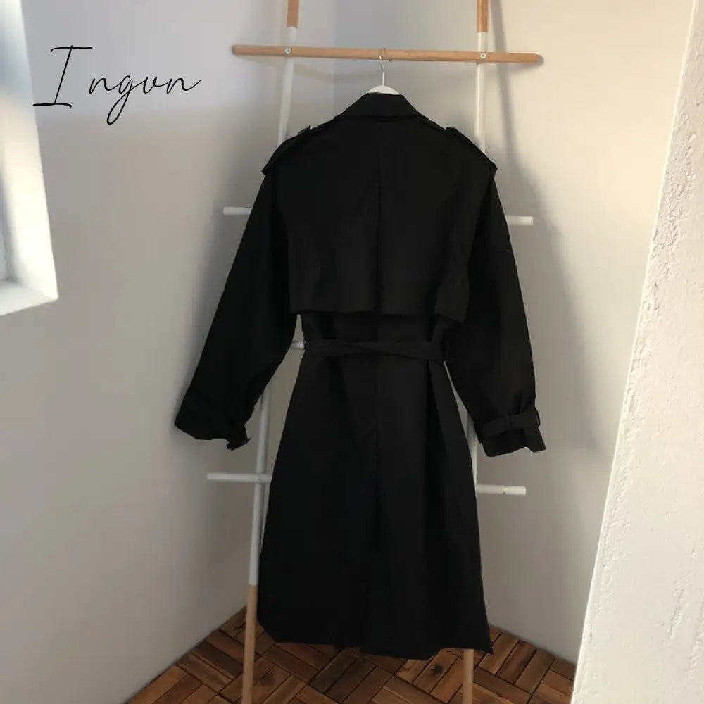 Ingvn - Chic Women Trench Coat Casual Women's Long Outerwear Loose Overcoat Autumn Winter Fashion Double-breasted Windbreaker Femme
