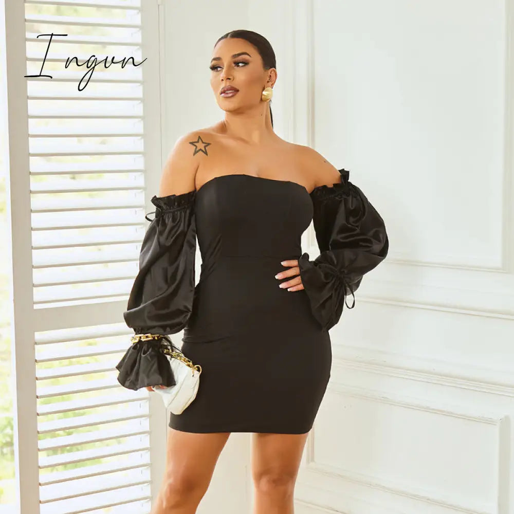 Ingvn - White Off Shoulder Sexy Woman Dress Long Puff Sleeve Mini Night Party Dresses Summer Backless Bodycon Dress Vestidos