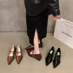 Pointed Elegant Red Mary Jane Single-layer Shoes Women's Shoes New Spring Autumn and Winter Mid-high Heel French Evening Shoes