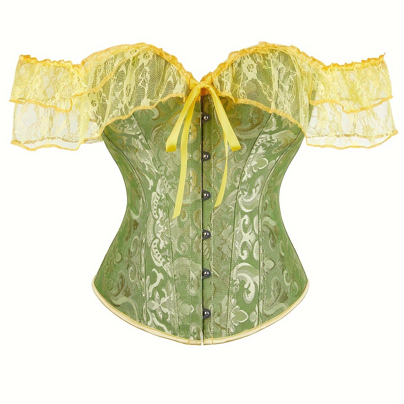 Romantic Lace Stitching Corset Bustier - Firm Tummy Control Body Shaper with Adjustable Lace-Up - Elegant Jacquard Fabric Womens Lingerie & Premium Shapewear