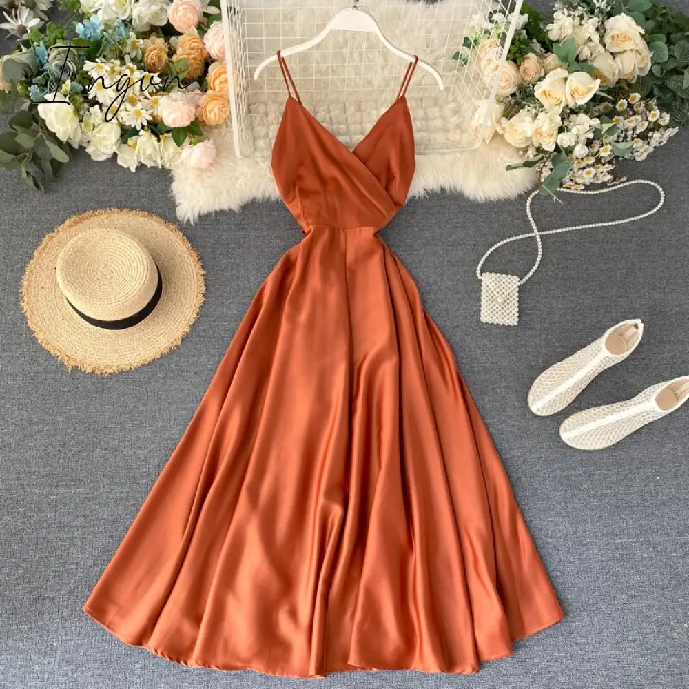 Ingvn - Summer Robe Dress Women V Neck Long Party Dresses Sexy Tank Backless Spaghetti Strap Maxi Female Holiday Vestidos