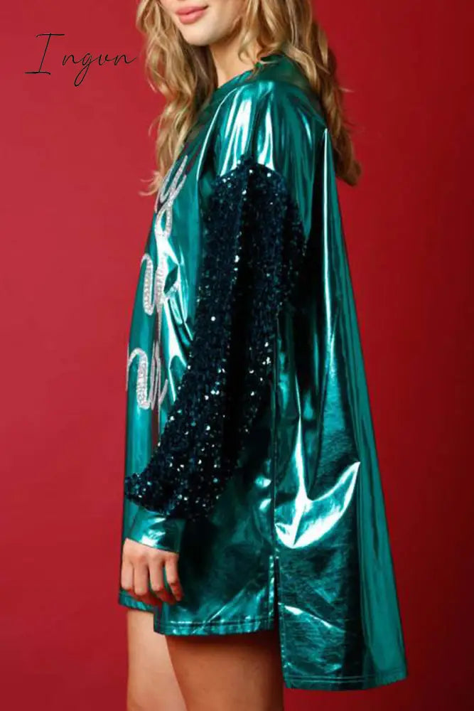 Ingvn - Party Solid Sequins O Neck One Step Skirt Dresses