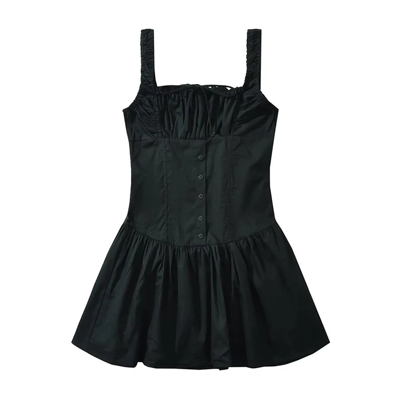Summer Women Sexy  Ruched Chest Corset Style Tank Mini Dress Low Waist Sleeveless Female Holiday Party Robe