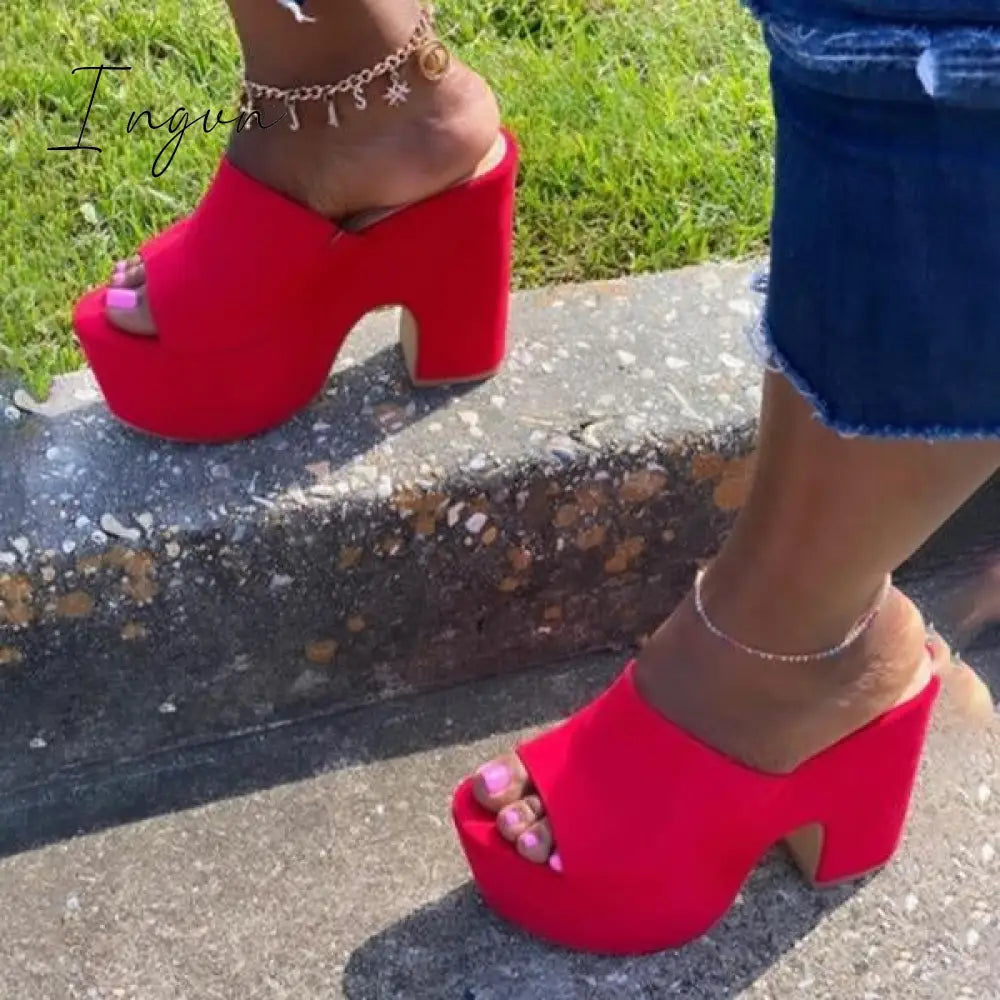 Ingvn - Women's Fashion Ins Style Waterproof Platform Thick Heel Casual Slippers