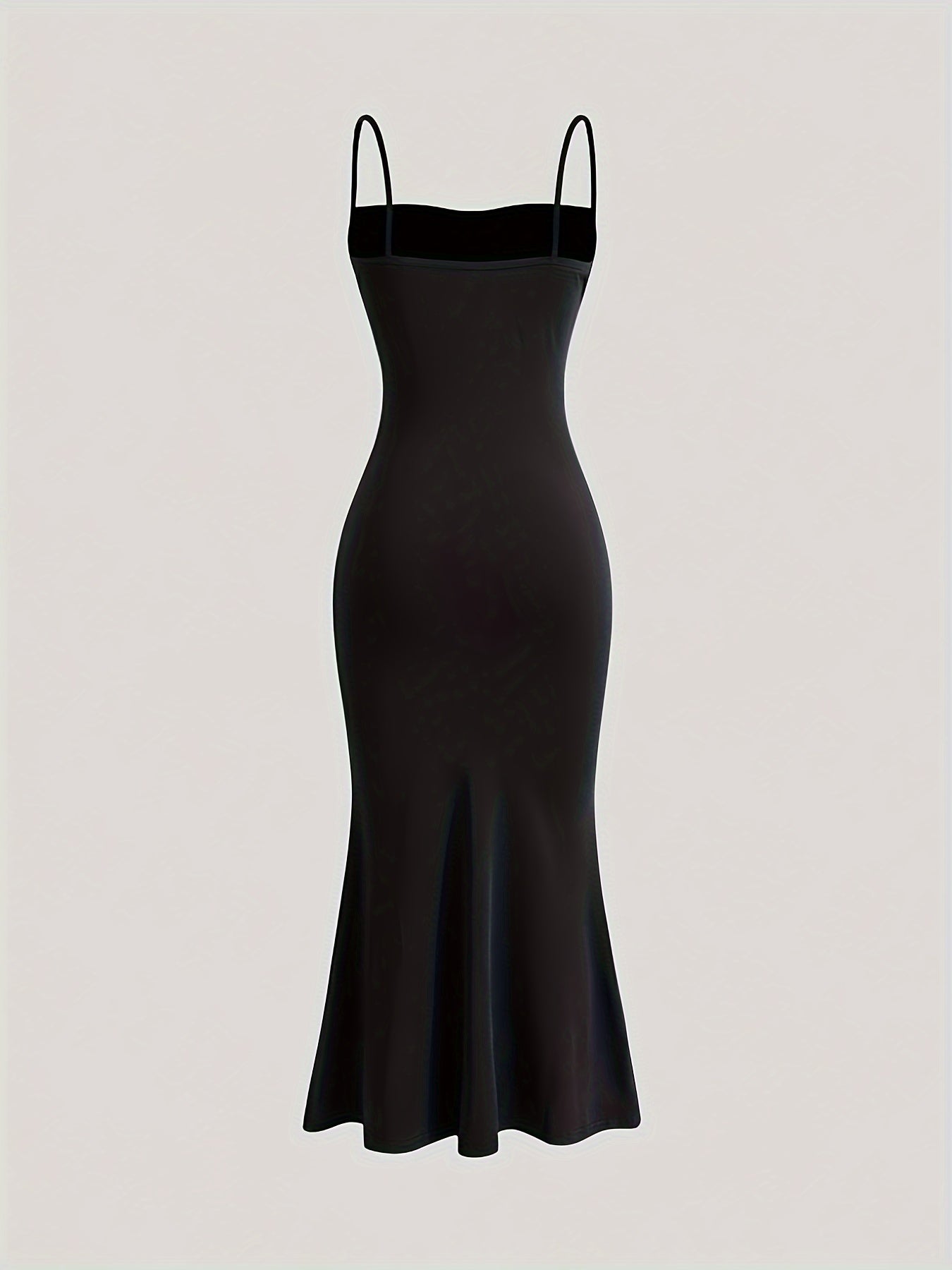Sexy Fit and Flare Mermaid Hem Dress - Spaghetti Strap, Micro Elasticity, Ruched Front, Solid Color, Polyester, Machine Washable - Perfect for Summer and Spring, Womens Clothing