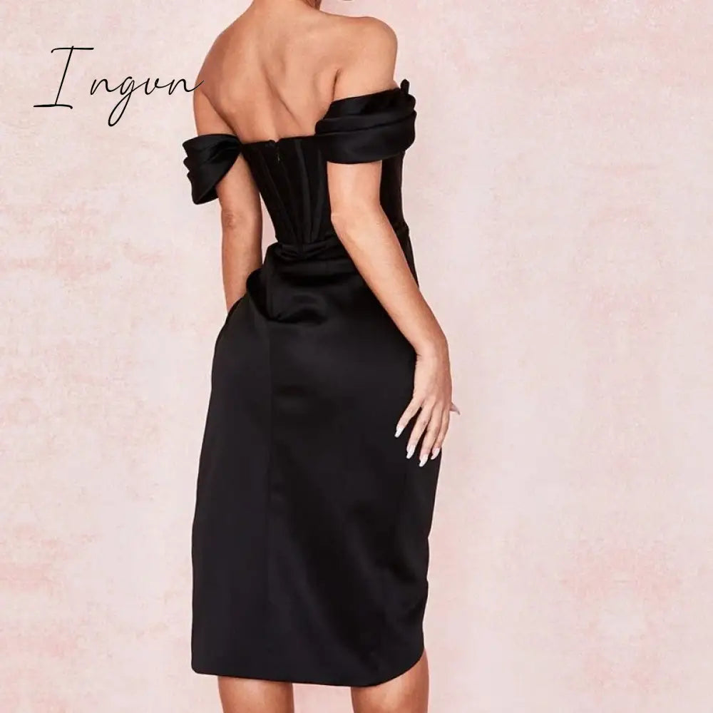 Ingvn - High Quality Satin Bodycon Dress Women Party Dress New Arrivals Midi House of Cb Bodycon Dress Celebrity Evening Club Dress