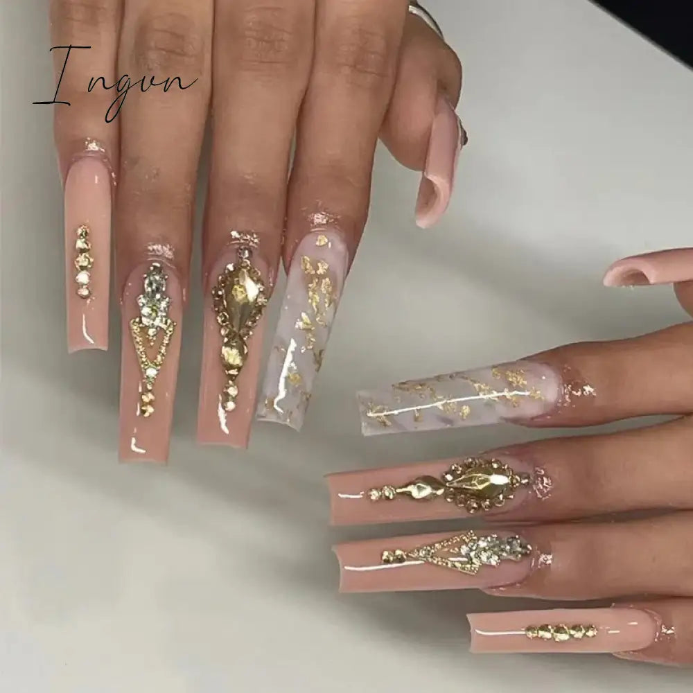 24pcs Artifical Bails With Glue Fake Nail Tips With Design Detachable Press On Nails Long Fake Nail Finished Nail Piece Sticker
