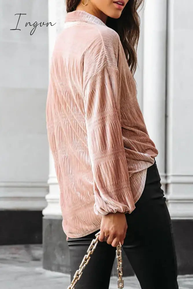 Ingvn - Elegant Solid Fold Turndown Collar Tops