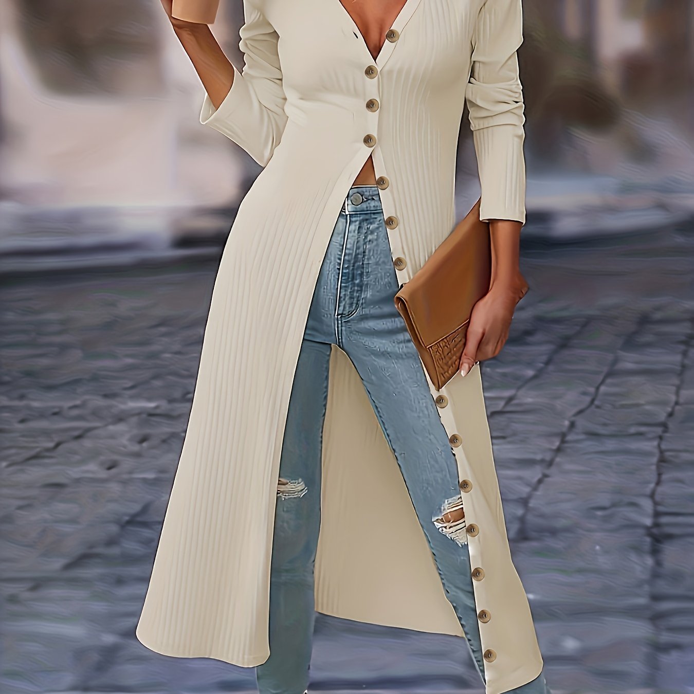Womens Chic Solid Knit Cardigan - Soft Button Down, Long Sleeve, Slim Fit, Long Length - Perfect for Layering, Elegant Casual Wear