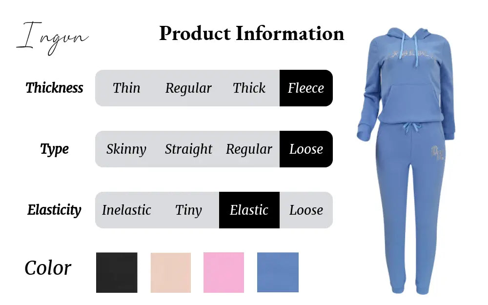 Ingvn - Tracksuit 2 Piece Women Set Oversize Hoodies Sweatshirt Loose Sweatpants Joggers Sport Suit Women Outfits Sweatsuit