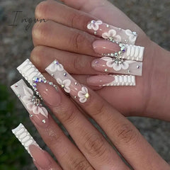 24pcs Artifical Bails With Glue Fake Nail Tips With Design Detachable Press On Nails Long Fake Nail Finished Nail Piece Sticker