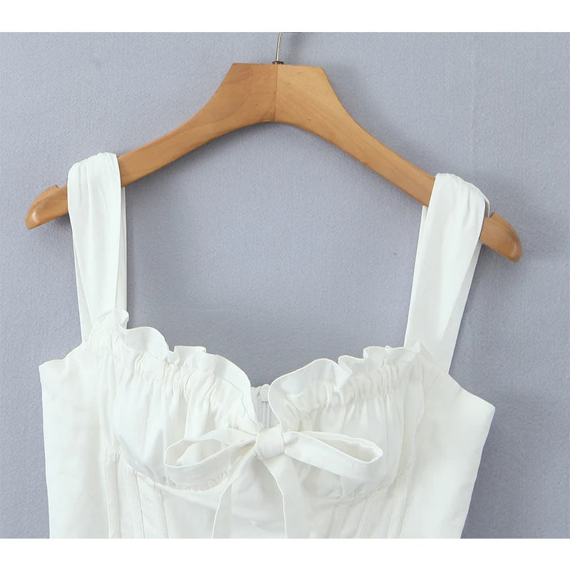 Women White Camisole Corset Tops Fitted Slim Cotton Summer Top Sexy Going Out Bodyshaper Bustier Tank Top