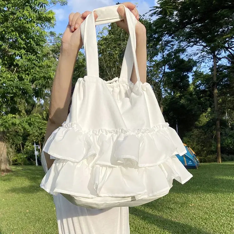 INGVN  Korean Sweet Y2k Aesthetic Women Handbags Fairy Solid Ruffles Pleated Underarm Bag Fashion Elegant Chic Shoulder Bags All Match