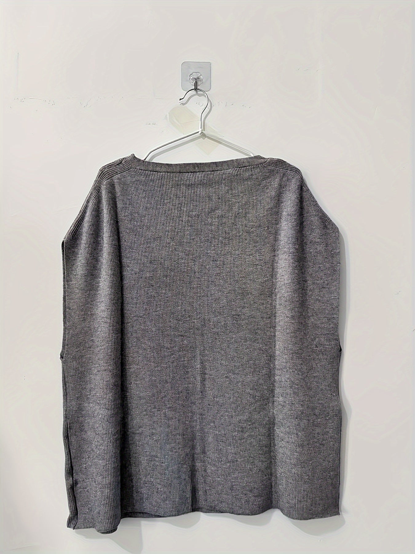 Women's V-Neck Knitted Cardigan, Casual Loose Fit Batwing Sleeves, Solid Color, Polyester, Spring/Autumn Fashion, Sleeveless Pullover Top for Ladies