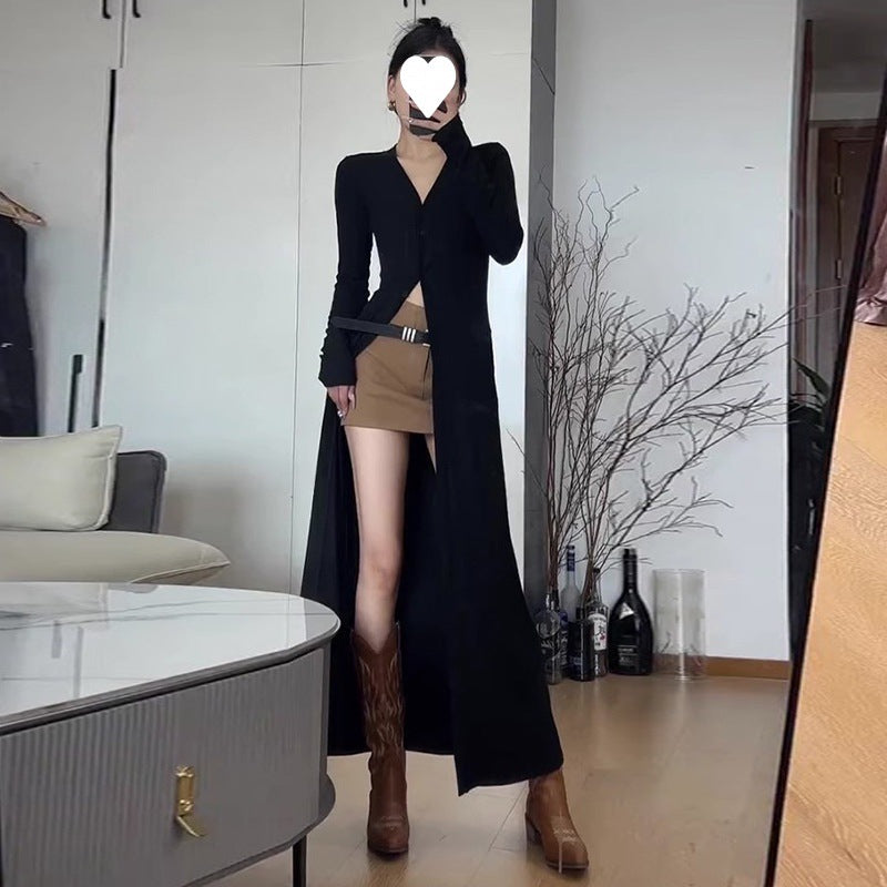 Pphmm 2000s fashion French Royal Sister Style Knitted Split Dress Autumn and Winter New Women's New Year Battle Gown Dress