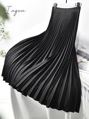 Ingvn - Brand Designer Women Spring Autumn Elegant Chic Solid Pleated Skirt High Waist Luxury Fashion With Elastic Female C-035