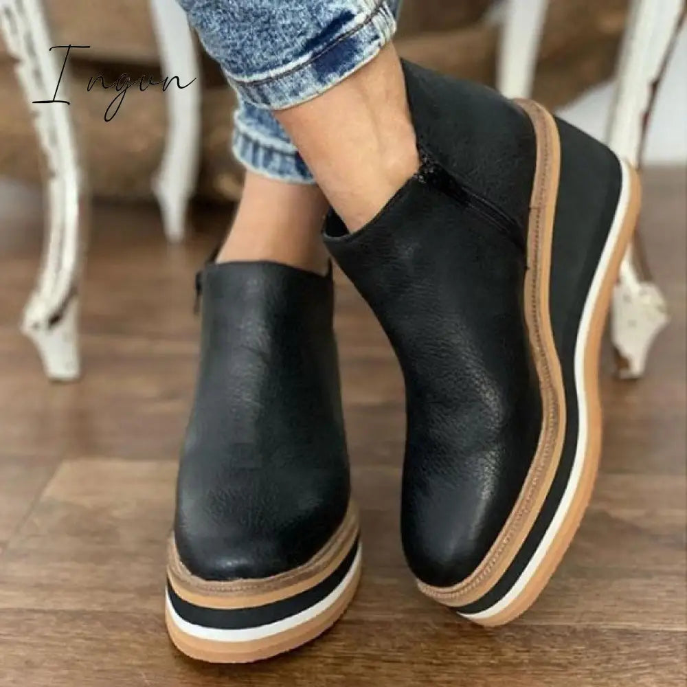 Ingvn - Women Solid Color Wedge Ankle Boots