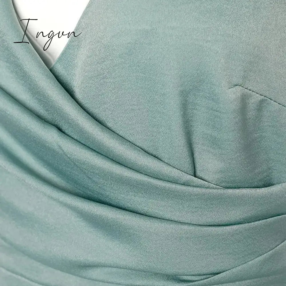 Ingvn - Sexy High Split Up Long Dress For Women Summer Print Party Dress Sleeveless Slip V Neck Elegant Dresses Ladies Evening Robe