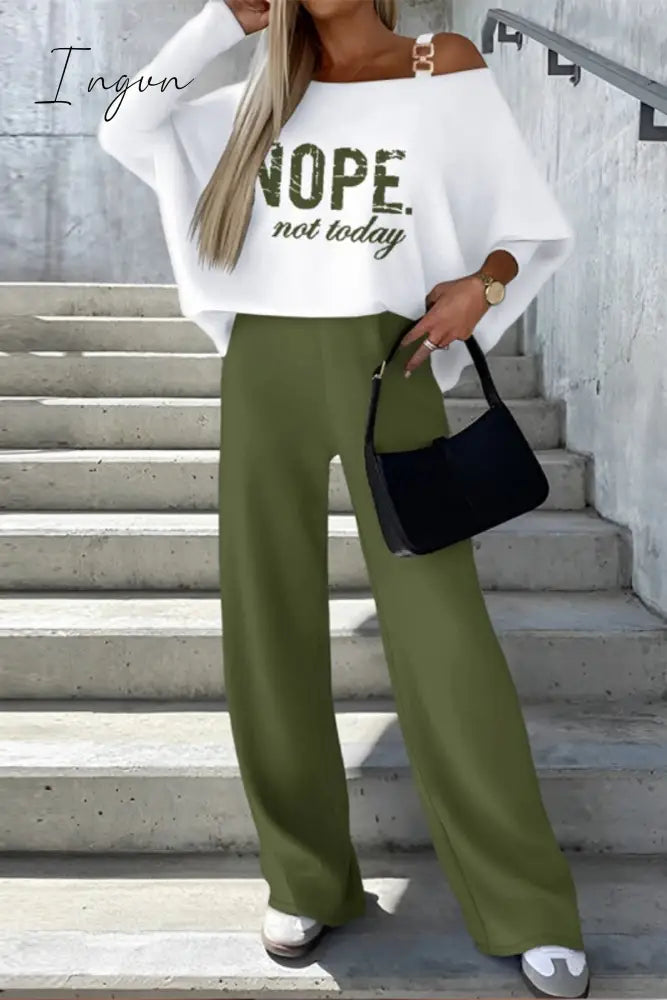 Ingvn - Casual Print Solid Basic Oblique Collar Two Pieces