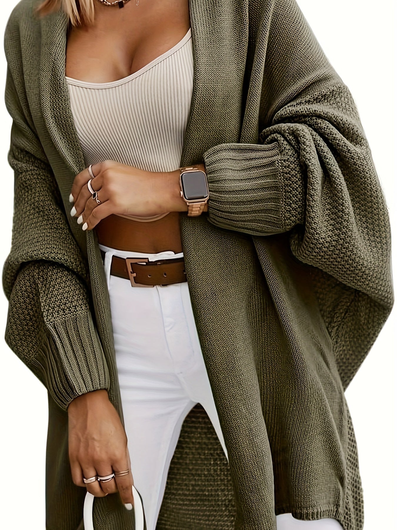 Cozy Oversized Long Cardigan Sweater - Women's Knit Outerwear for Fall 2024 - Open Front, Batwing Sleeve, Soft and Warm