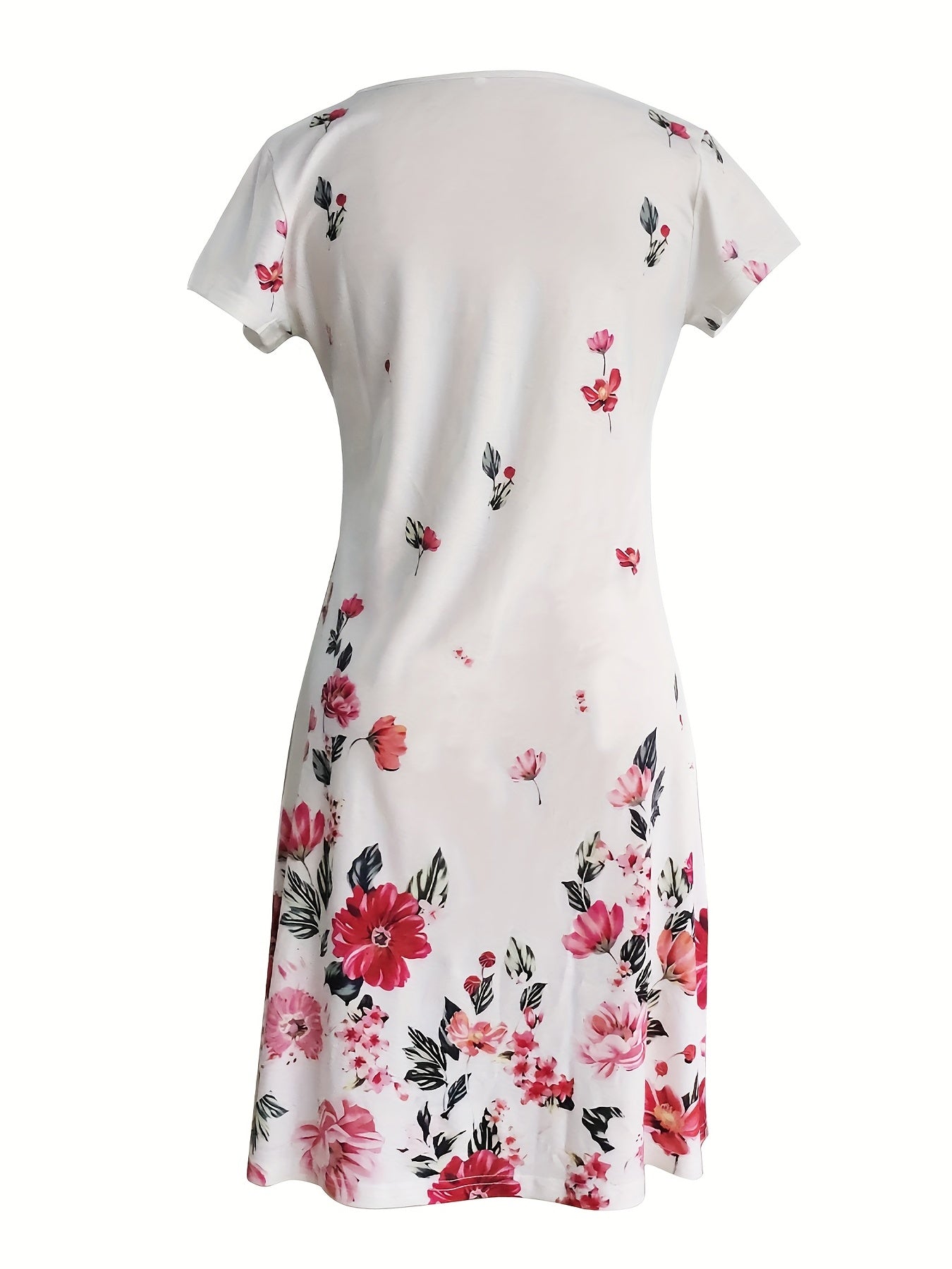 Chic Ditsy Floral Knee-High Dress – V-neck, All-Season Casual Wear, Easy-Care Polyester Lining, Mid Elasticity Fabric