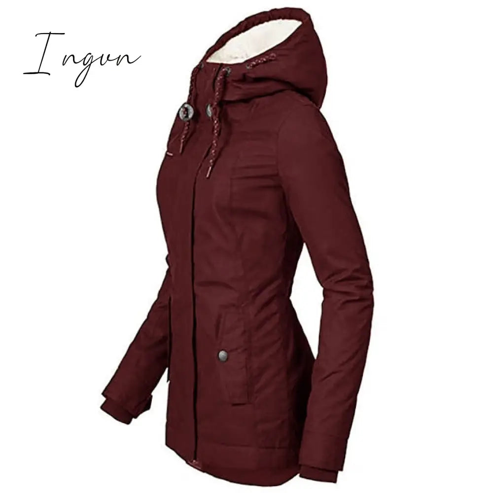 Ingvn - Women's Parka Street Fall Winter Long Coat Windproof Warm 3 in 1 Loose Casual Sports Jacket Long Sleeve Solid Color Zipper Purple Blushing Pink  Waterpoof  Daily Wear Down  Parkas  Lined