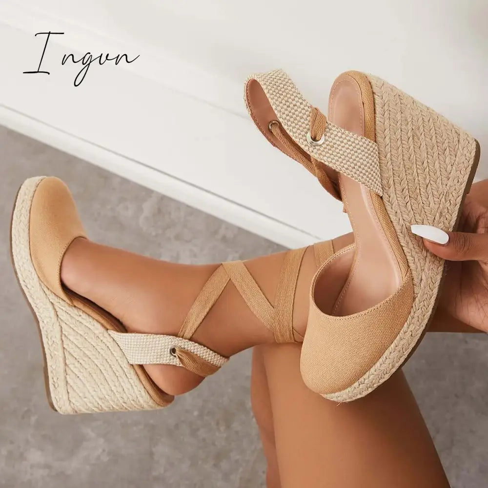 Ingvn - Lace up Espadrille Wedges Platform Heel Singback Sandals