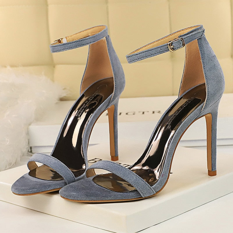 Women 9cm High Heels Crystal Sandals Wedding Bridal Stiletto Heels Sandles Glitter Prom Elegant Stripper Satin Strap Shoes