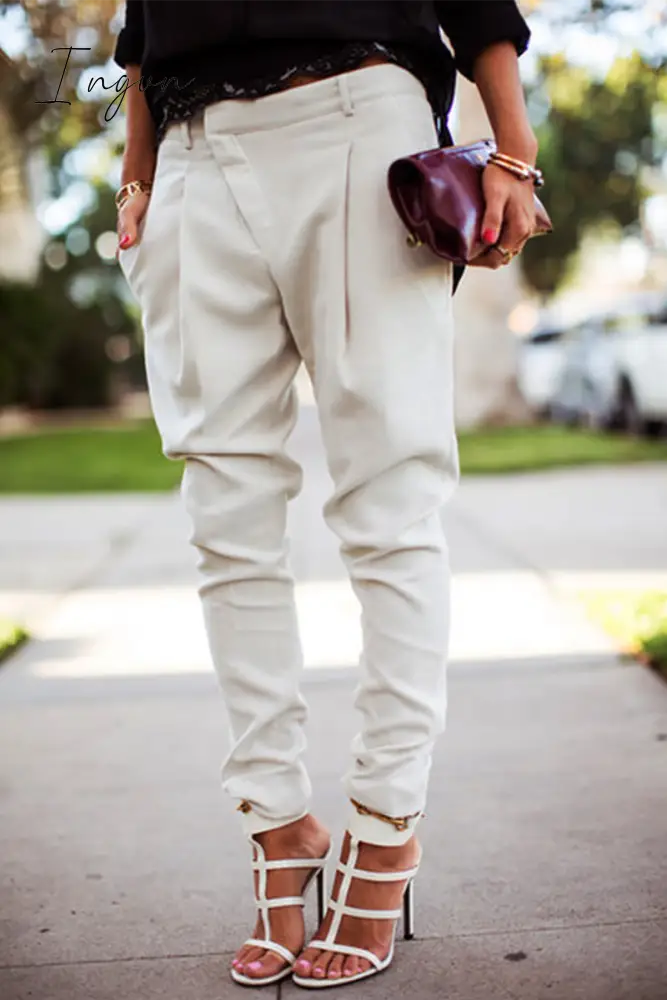 Ingvn - Casual Solid Patchwork Regular Mid Waist Straight Solid Color Bottoms(4 Colors)