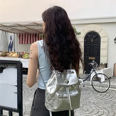 Ingvn  Silver Elegant Womens Backpack Fashion Casual Designer Small Aesthetic Backpacks Simple Literary Female Korean Popular Bag
