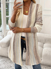 Long Sleeve Color Block Open Front Knitted Cardigan for Spring & Fall, Casual Women's Clothing
