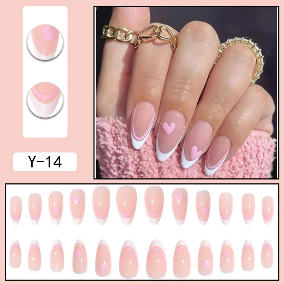 24Pcs/Box Sweet Short Round/Point Head False Nail Art Full Cover Detachable Artificial Fake Nails Ballerina Press on Nails Tips