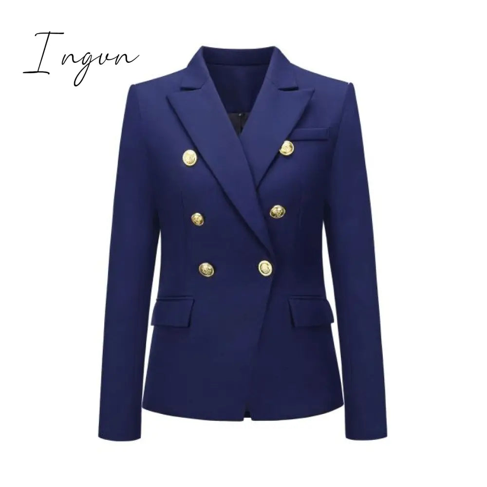 Ingvn - Winter Women Blazer Double Breasted Blazer Coat Fashion Slim long Sleeve Elegant Suit Jacket Office Women Blazer