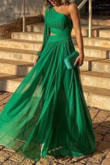 Ingvn - Sexy Formal Solid Patchwork Oblique Collar Evening Dress Dresses