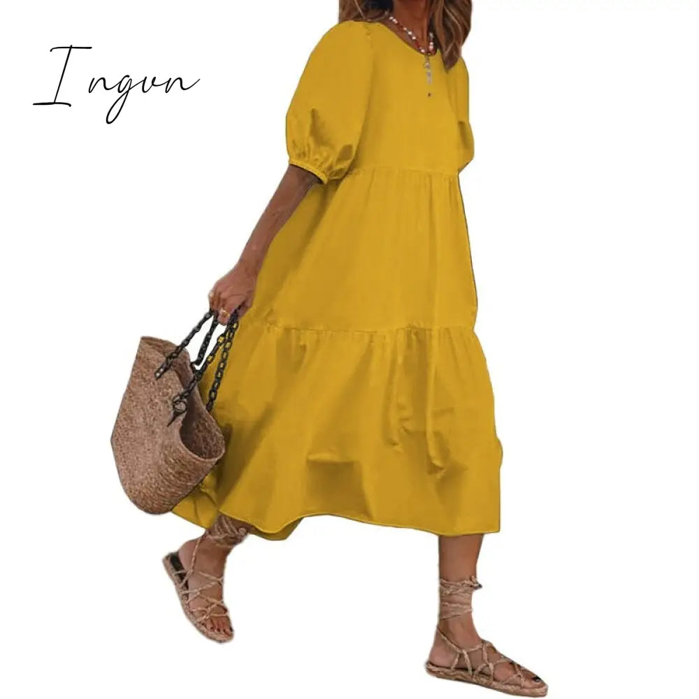 Ingvn - Summer Dress Elegant Party Mid-Calf Dress Women'Summer Sundress Bohemian Beach Sundress Casual Vestido Plus Size