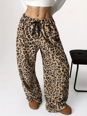 Y2K Elastic Waist Wide Leg Pants - Leopard Pattern Low Waist For Spring & Fall - Women's Clothing