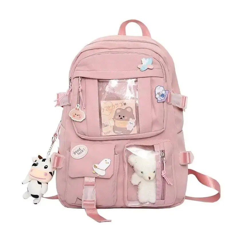 INGVN  Popular Pink Purple Color Girls High School Student Backpack Bags